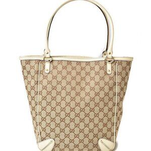 Gucci Shopping Bag Tote Bag Canvas GG Brown Beige Off White